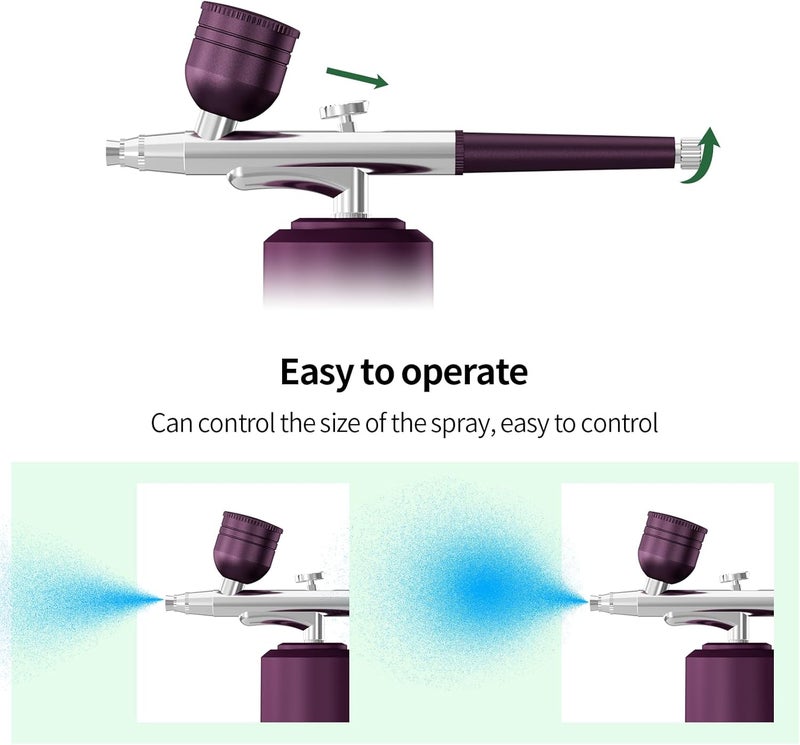 CBVCBV Airbrush Kit with Compressor Portable Airbrush Kit 48PSI High-Pressure Non-Clogging Air Brush Set Cordless Rechargeable with 0.3mm Nozzle and Cleaning Brush for Painting,Nail Art, Makeup (Purple) - Image 4